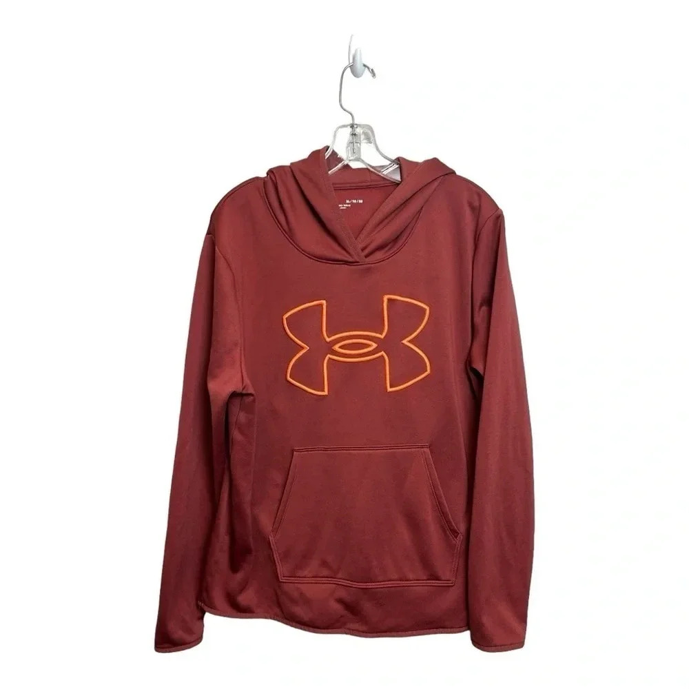 Under Armour ‎ Hoodie XL Pullover Fleece Brushed Pocket Hooded Cinna Red